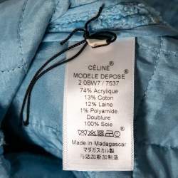 Pre Owned Celine Blue Tweed Fringed Hem Sleeveless Mini Dress M