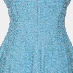 Pre Owned Celine Blue Tweed Fringed Hem Sleeveless Mini Dress M