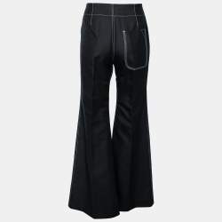 Pre Owned Celine Black Cotton & Silk Contrast Trim Detailed Flared Pants M