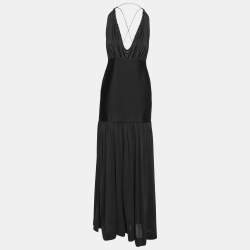 Celine Black Jersey & Knit Paneled Lace-Up Dress M