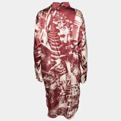 Pre Owned Celine Red Printed Silk Pocketed Dress L