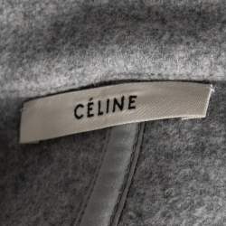 Pre Owned Celine Grey Wool and Leather Side Slit Detailed Belted Coat M