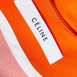 Pre Owned Celine Orange & White Paneled Crepe Dress L