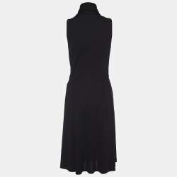 Celine Black Stretch Crepe Neck Tie Detail Sleeveless Dress L