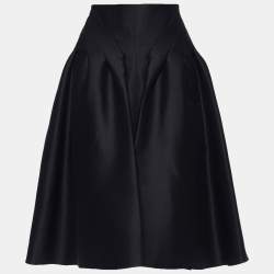 Celine Black Wool Pleat Detailed Knee Length Skirt L