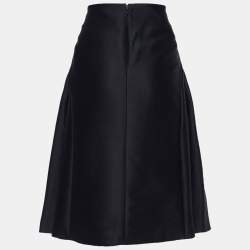 Celine Black Wool Pleat Detailed Knee Length Skirt L