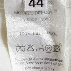 Celine Off White Linen Eyelet Patterned Button Front Tunic & Pant Set L 