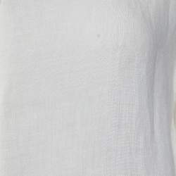 Celine Off White Linen Eyelet Patterned Button Front Tunic & Pant Set L 