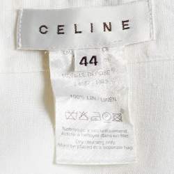 Celine Off White Linen Eyelet Patterned Button Front Tunic & Pant Set L 