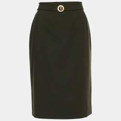 Celine Vintage Green Crepe Wool Pencil Skirt M