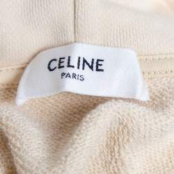 Pre Owned Celine Cream Cotton Logo Printed Long Sleeve Hoodie L