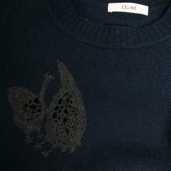 Pre Owned Celine Navy Blue Wool Embroidered Inset Detailed Long Sleeve Jumper S
