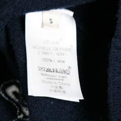 Pre Owned Celine Navy Blue Wool Embroidered Inset Detailed Long Sleeve Jumper S