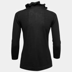 Pre Owned Celine Grey Wool Ruffled Asymmetric Neckline Detail Button Front Cardigan M