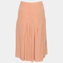 Pre Owned Celine Light Orange Silk Pleated Skirt L