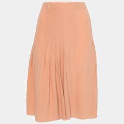 Pre Owned Celine Light Orange Silk Pleated Skirt L