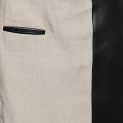 Pre Owned Celine Beige Linen & Leather Paneled Wrap Skirt M