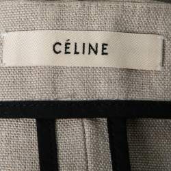 Pre Owned Celine Beige Linen & Leather Paneled Wrap Skirt M