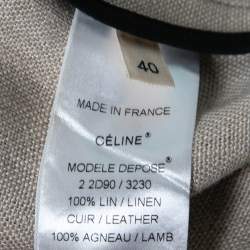 Pre Owned Celine Beige Linen & Leather Paneled Wrap Skirt M