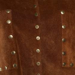 Pre Owned Celine Brown Suede Studded Waist Coat & Skirt Set M