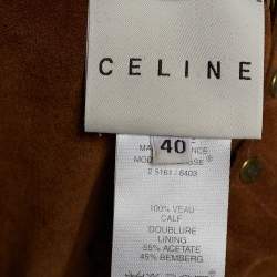 Pre Owned Celine Brown Suede Studded Waist Coat & Skirt Set M