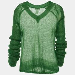 Pre Owned Celine Green Wool V-Neck Sweater L