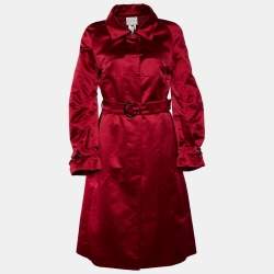 Celine Wine Red Satin Belted Mid Length Coat M