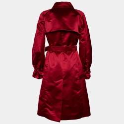 Celine Wine Red Satin Belted Mid Length Coat M