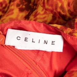 Pre Owned Celine Yellow and Orange Floral Printed Silk Dress S