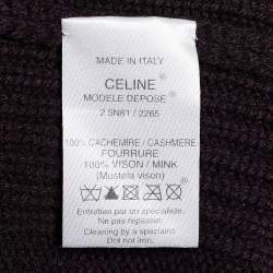 Pre Owned Celine Dark Purple Cashmere Knit Fur Sleeve Wrap Sweater M