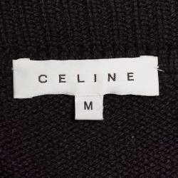 Pre Owned Celine Dark Purple Cashmere Knit Fur Sleeve Wrap Sweater M