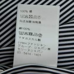 Pre Owned Celine Black & White Striped Cotton Frilled Collar Shirt M