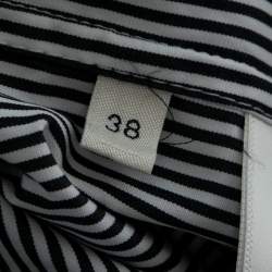Pre Owned Celine Black & White Striped Cotton Frilled Collar Shirt M