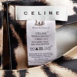 Pre Owned Céline Monochrome Animal Print Satin Sheath Dress L