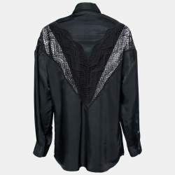 Pre Owned Celine Black Satin Lace Insert Long-Sleeve Shirt L   