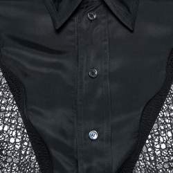 Pre Owned Celine Black Satin Lace Insert Long-Sleeve Shirt L   