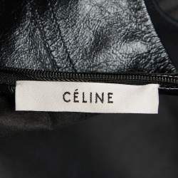 Pre Owned Celine Black Leather Ruched Sleeve Midi Dress S