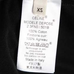 Pre Owned Celine Black Cotton Leather Trimmed Overlay Paneled Short Sleeve T-Shirt XS
