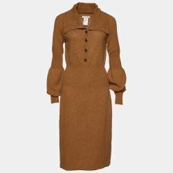 Pre Owned Celine Brown Camel Sweater Midi Dress M