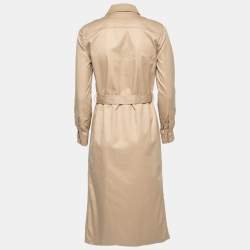 Pre Owned Celine Beige Gabardine Belted Midi Dress M