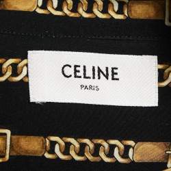 Celine Black Chain Printed Silk Tie-Neck Blouse M
