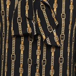 Celine Black Chain Printed Silk Tie-Neck Blouse M