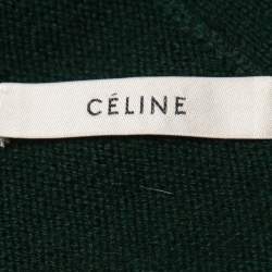 Pre Owned Celine Green Cashmere Python & Leather Pocket Detail Cardigan M