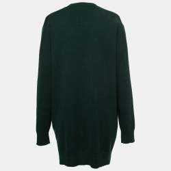 Pre Owned Celine Green Cashmere Python & Leather Pocket Detail Cardigan M