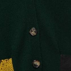 Pre Owned Celine Green Cashmere Python & Leather Pocket Detail Cardigan M