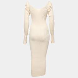 Pre Owned Celine Cream Ribbed Knit Long Bodycon Dress S
