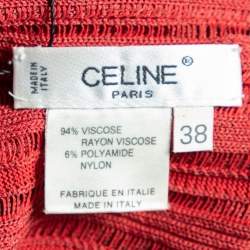 Pre Owned Celine Red Perforated Knit Maxi Dress M