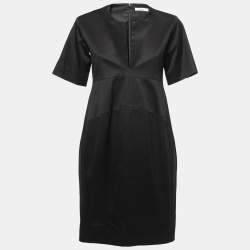 Pre Owned Celine Black Cotton Plunge Neck Midi Dress S