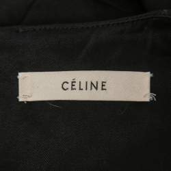 Pre Owned Celine Black Cotton Plunge Neck Midi Dress S