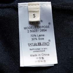 Pre Owned Celine Navy Blue Wool & Silk Knit Button Front Cardigan S